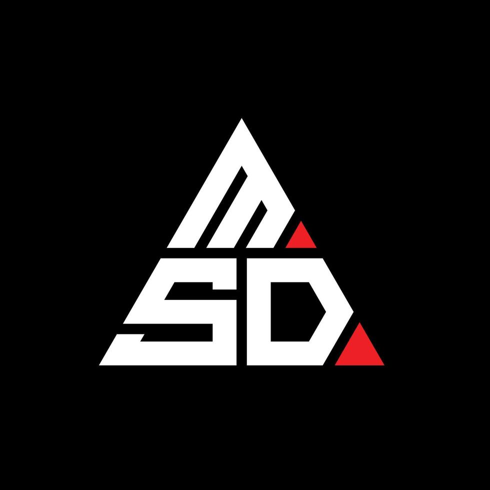 design del logo della lettera triangolare msd con forma triangolare. monogramma di design logo triangolo msd. modello di logo vettoriale triangolo msd con colore rosso. logo triangolare msd logo semplice, elegante e lussuoso.