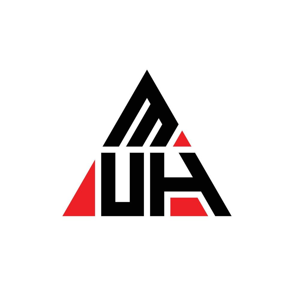 design del logo della lettera triangolare muh con forma triangolare. muh triangolo logo design monogramma. modello di logo vettoriale triangolo muh con colore rosso. logo triangolare muh logo semplice, elegante e lussuoso.