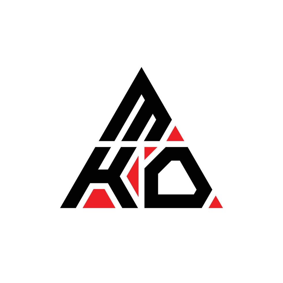 design del logo della lettera del triangolo mko con forma triangolare. monogramma di design del logo del triangolo mko. modello di logo vettoriale triangolo mko con colore rosso. logo triangolare mko logo semplice, elegante e lussuoso.