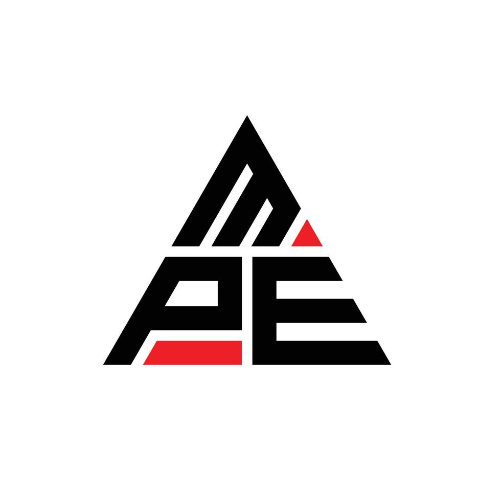 design del logo della lettera triangolare mpe con forma triangolare. monogramma di design del logo del triangolo mpe. modello di logo vettoriale triangolo mpe con colore rosso. logo triangolare mpe logo semplice, elegante e lussuoso.