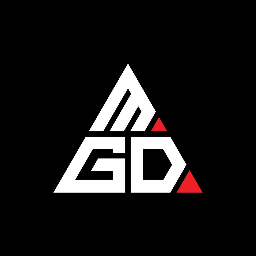 design del logo della lettera triangolare mgd con forma triangolare. monogramma di design del logo del triangolo mgd. modello di logo vettoriale triangolo mgd con colore rosso. logo triangolare mgd logo semplice, elegante e lussuoso.