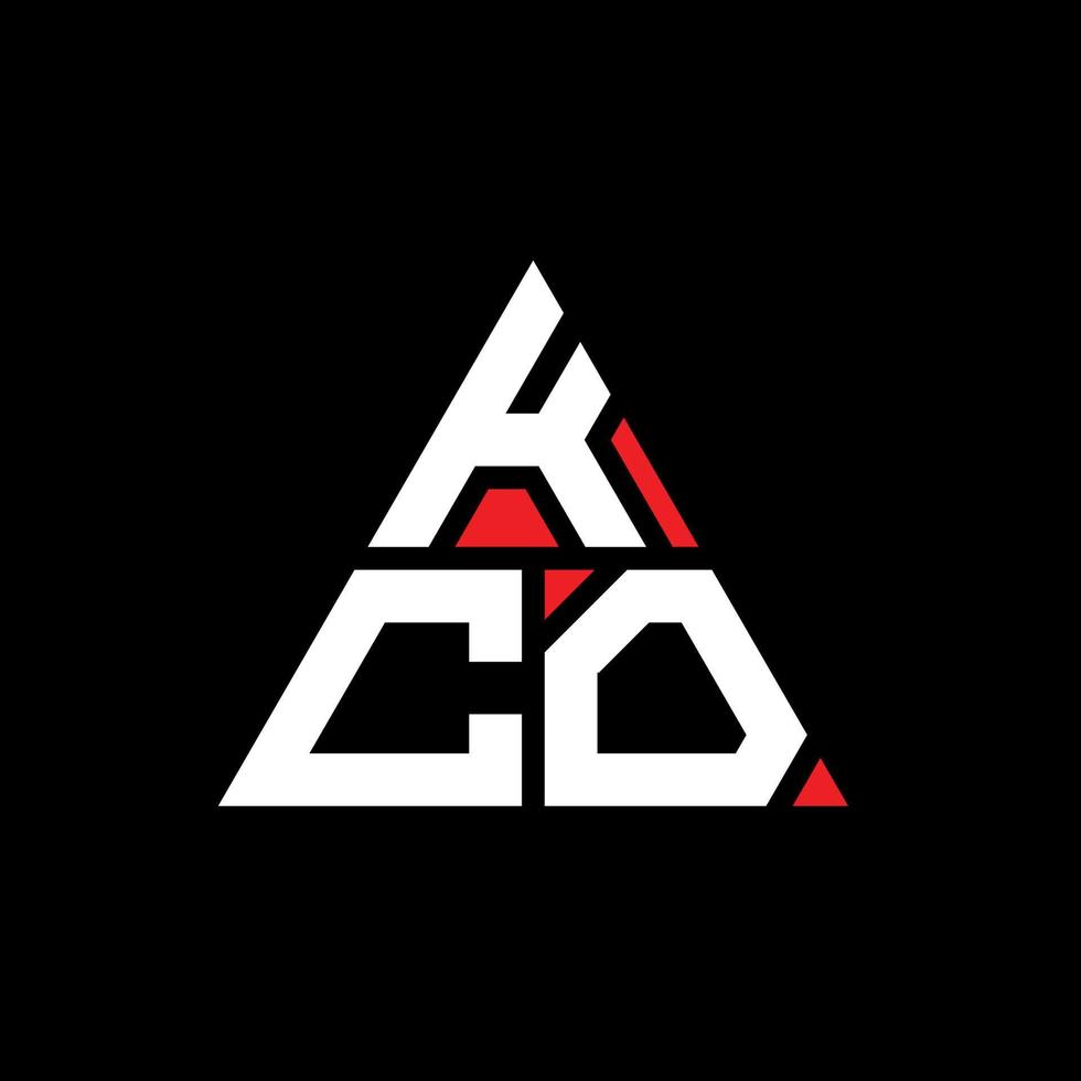 logo lettera triangolo kco con forma triangolare. monogramma kco triangolo logo design. modello di logo vettoriale triangolo kco con colore rosso. logo triangolare kco logo semplice, elegante e lussuoso.