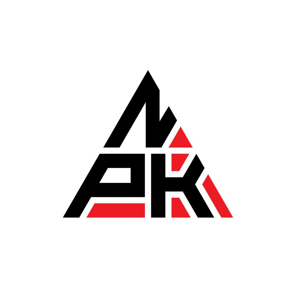 design del logo della lettera del triangolo npk con forma triangolare. monogramma di design del logo del triangolo npk. modello di logo vettoriale triangolo npk con colore rosso. logo triangolare npk logo semplice, elegante e lussuoso.