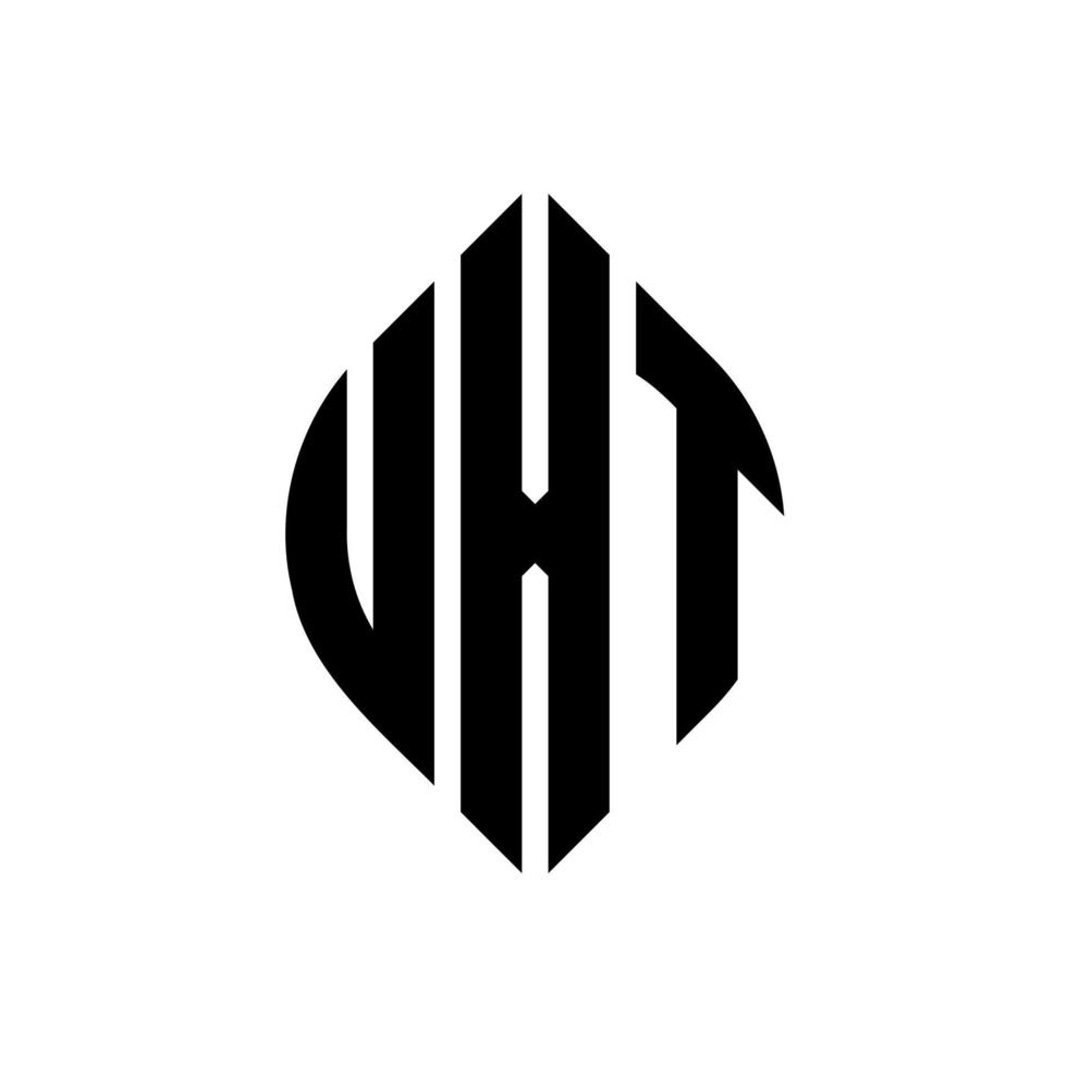 design del logo della lettera del cerchio uxt con forma circolare ed ellittica. uxt lettere ellittiche con stile tipografico. le tre iniziali formano un logo circolare. uxt cerchio emblema astratto monogramma lettera marchio vettore. vettore