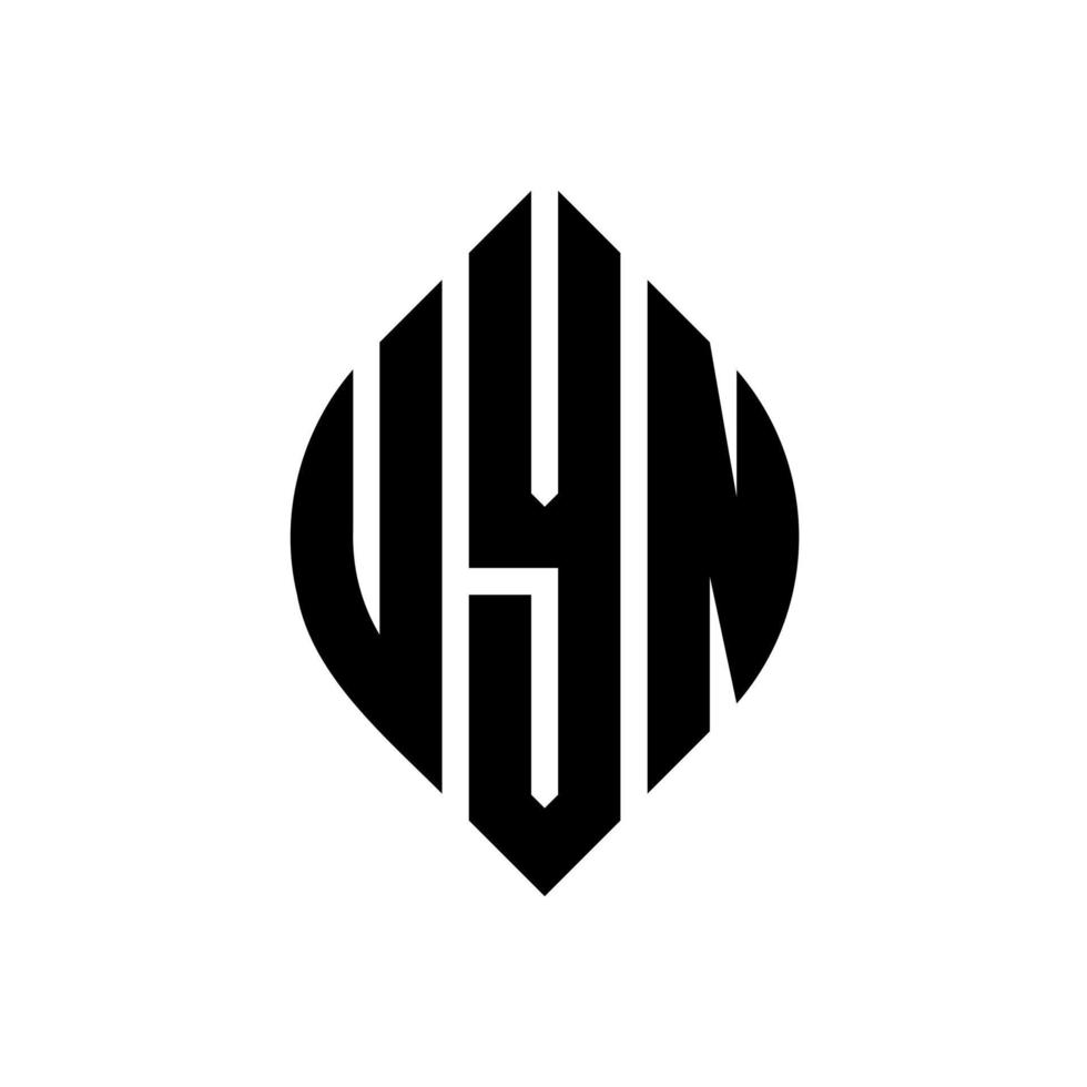 design del logo della lettera del cerchio uyn con forma circolare ed ellittica. uyn lettere ellittiche con stile tipografico. le tre iniziali formano un logo circolare. uyn cerchio emblema astratto monogramma lettera marchio vettore. vettore