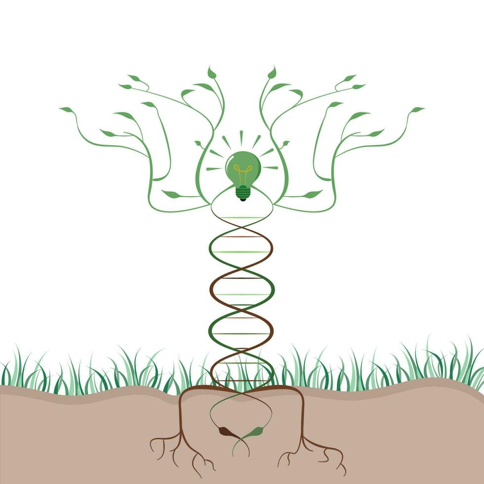 albero del DNA che cresce dal suolo per fornire energia pulita e innovazioni vettore