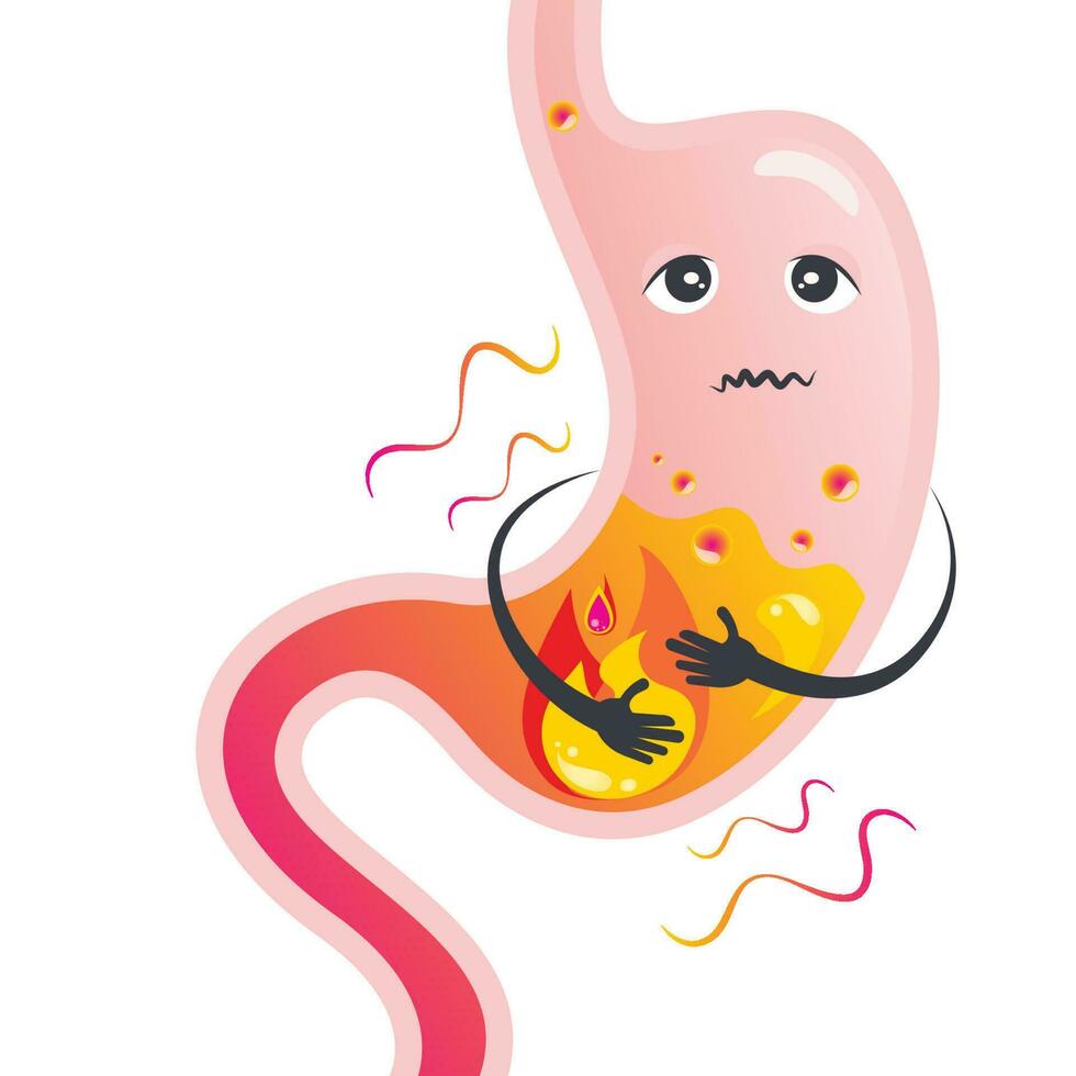 illustrazione vettoriale del fumetto dell'acido dello stomaco