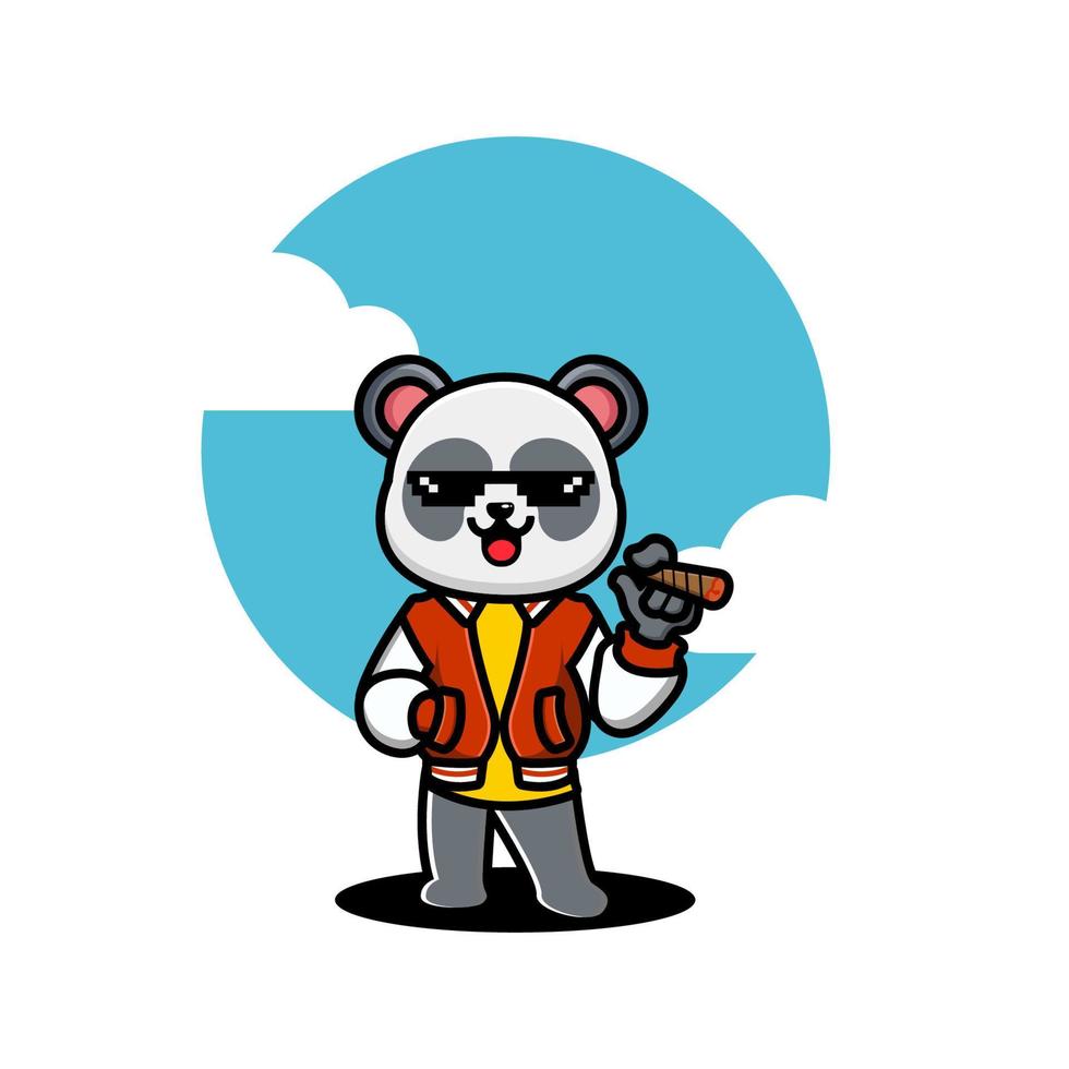 carino hype panda che indossa giacca cartone animato icona vettore illustrazione.