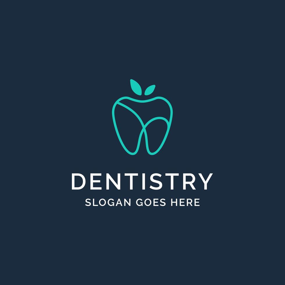 progettazione di logo di odontoiatria della clinica dentale con illustrazione di denti di mela blu vettore