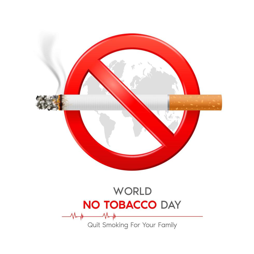 giornata mondiale senza tabacco. vietato fumare segno rosso su sfondo bianco. pericoli dell'effetto del fumo sui polmoni con le persone intorno e la famiglia. illustrazione vettoriale 3d isolata.
