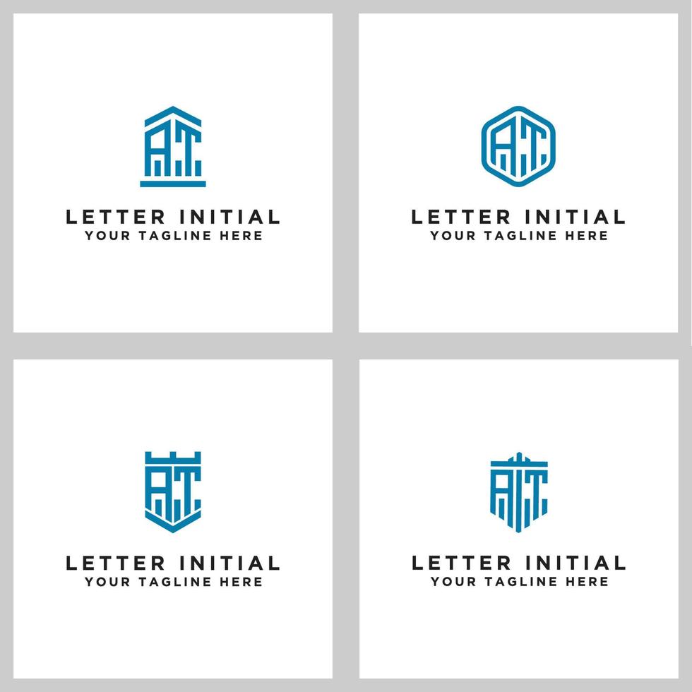 set di design ispiratore del logo, per le aziende dalle lettere iniziali dell'icona del logo at. -vettori vettore