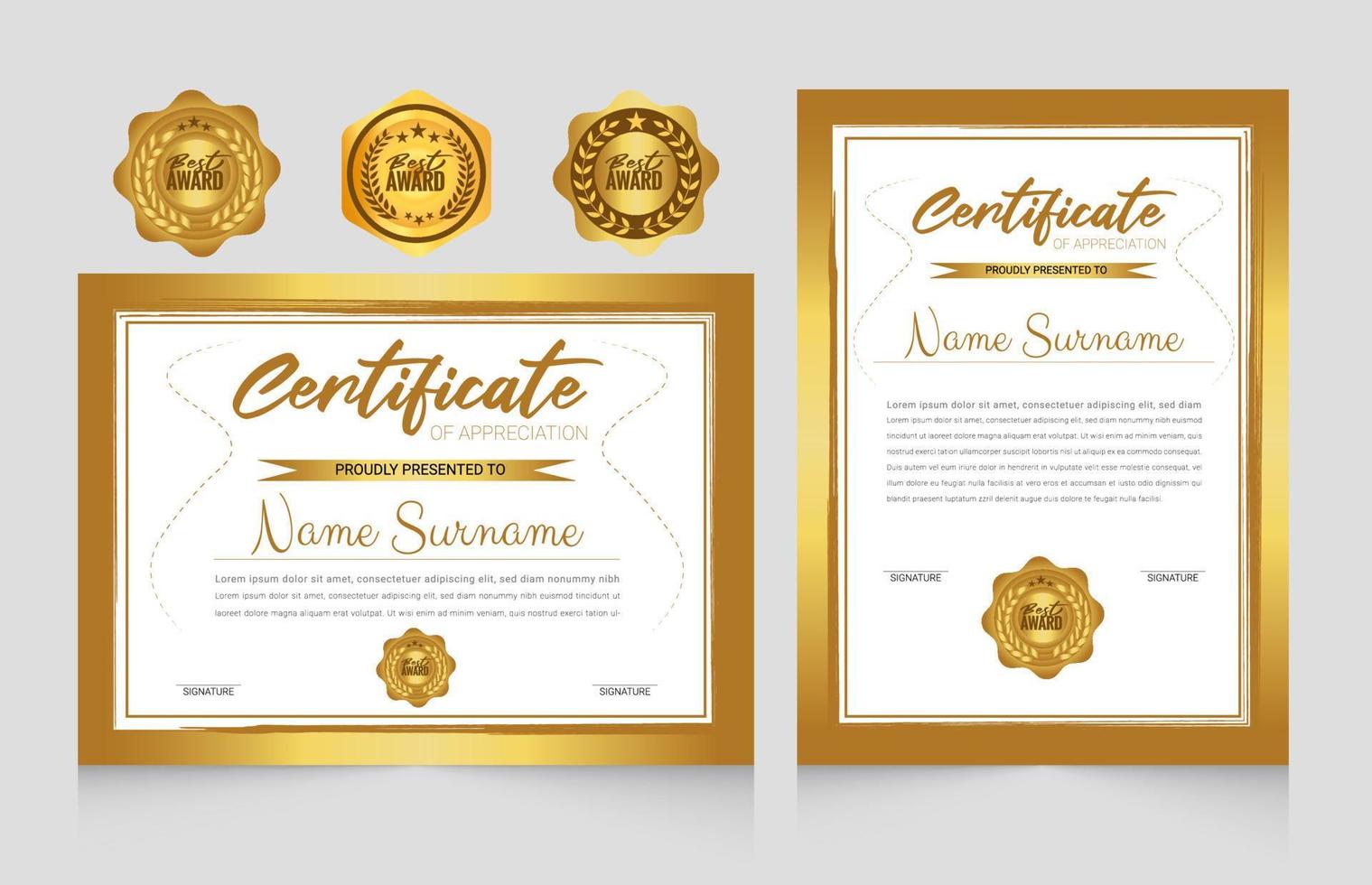 elegante modello di certificato con il miglior design del set di badge premio vettore