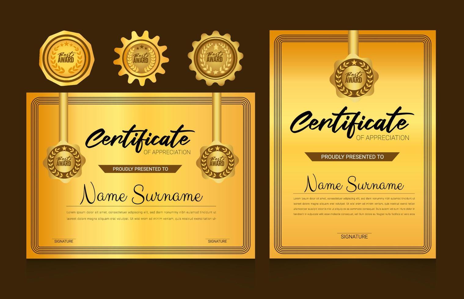 elegante modello di certificato con il miglior design del set di badge premio vettore