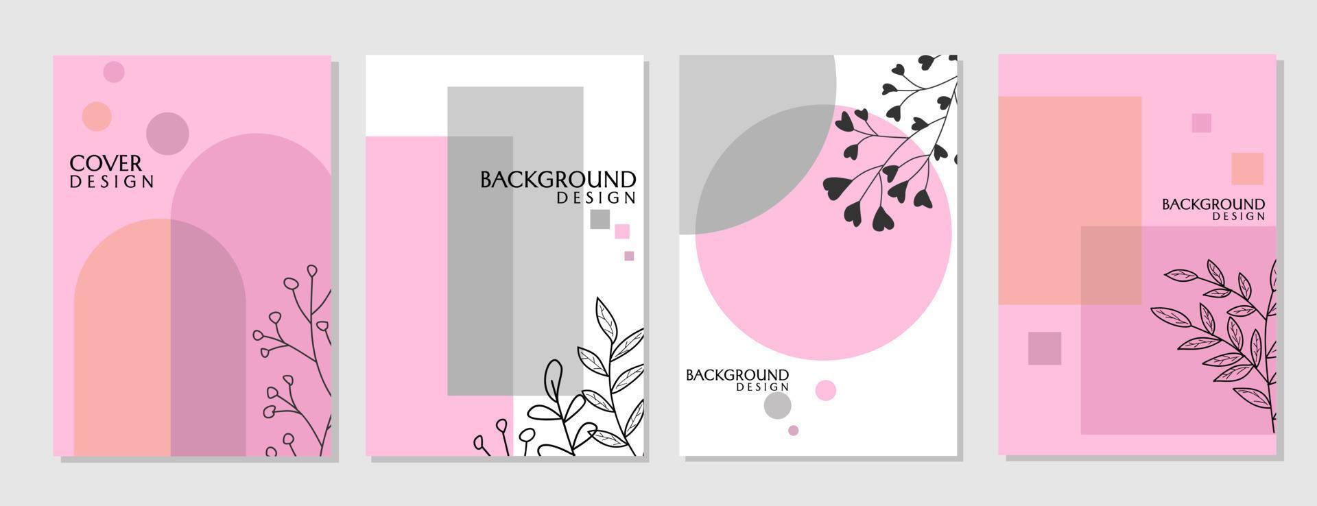 copertina del catalogo modello con ornamenti floreali disegnati a mano. sfondo geometrico rosa semplice e minimalista. disegno estetico vettore