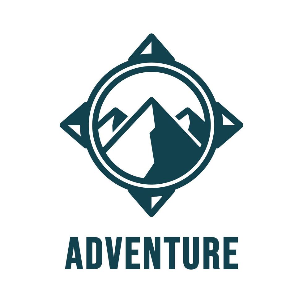 modello di logo di avventuriero all'aperto con forma di montagna su sfondo isolato vettore