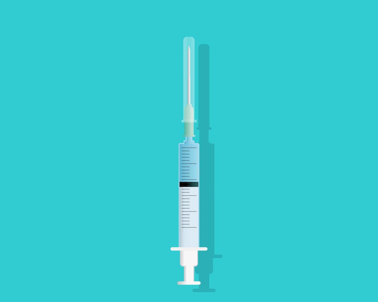 primo piano di una siringa 3d con vaccino isolato su sfondo bianco. farmaco per iniezione di medicinali. ago per farmaci. illustrazione vettoriale di attrezzature sanitarie.