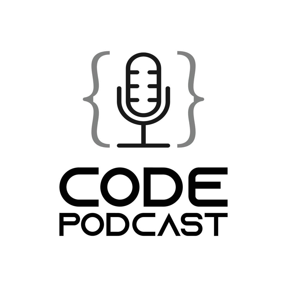 icona del logo del podcast del codice per il canale tutorial di revisione video del blog di sviluppo della codifica del software web vettore