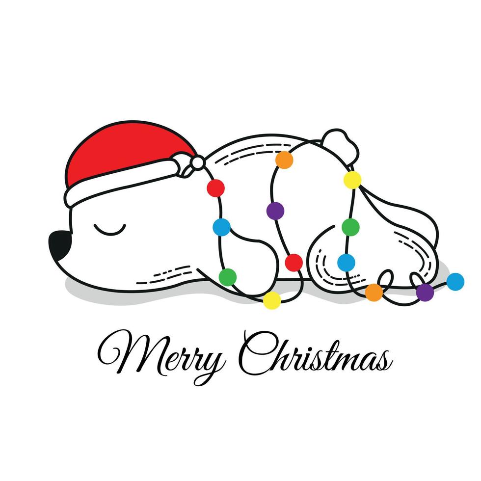 Merry Christmas card design, buon natale pigro con un simpatico orso polare indossa un cappello da Babbo Natale vettore