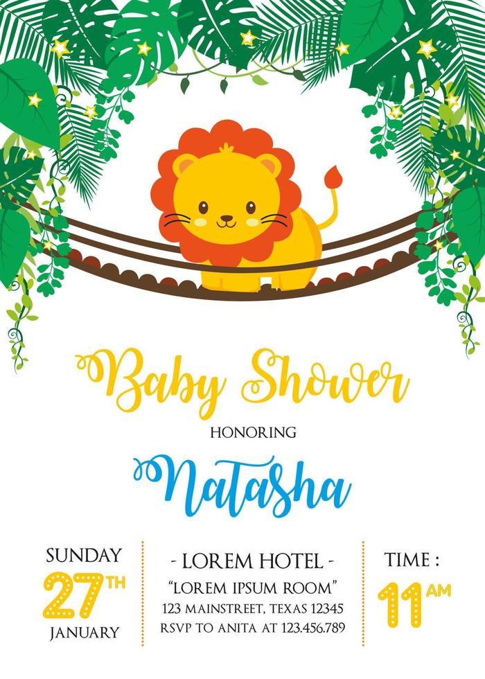 invito baby shower con leone carino vettore