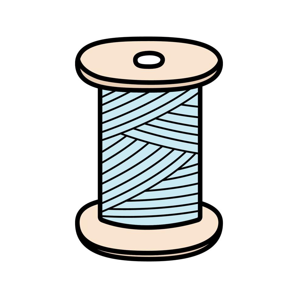 icona rocchetto di filo per cucito e ricamo. illustrazione di doodle di vettore del filo di lino su una bobina di legno.