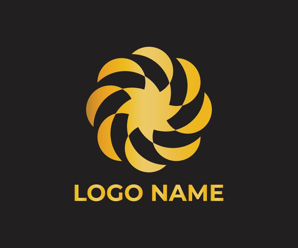 logo cerchio astratto, logo floreale con colore dorato vettore