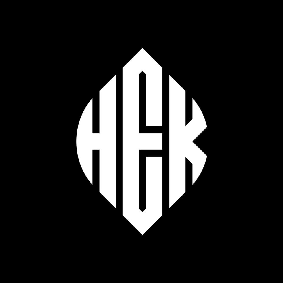 design del logo della lettera del cerchio hek con forma circolare ed ellittica. hek lettere ellittiche con stile tipografico. le tre iniziali formano un logo circolare. vettore del segno della lettera del monogramma astratto dell'emblema del cerchio hek.