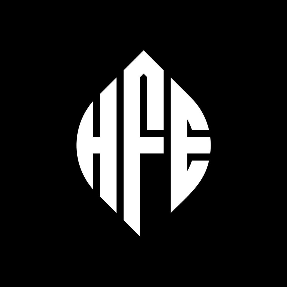 design del logo della lettera del cerchio hfe con forma circolare ed ellittica. lettere ellittiche hfe con stile tipografico. le tre iniziali formano un logo circolare. hfe cerchio emblema astratto monogramma lettera marchio vettore. vettore