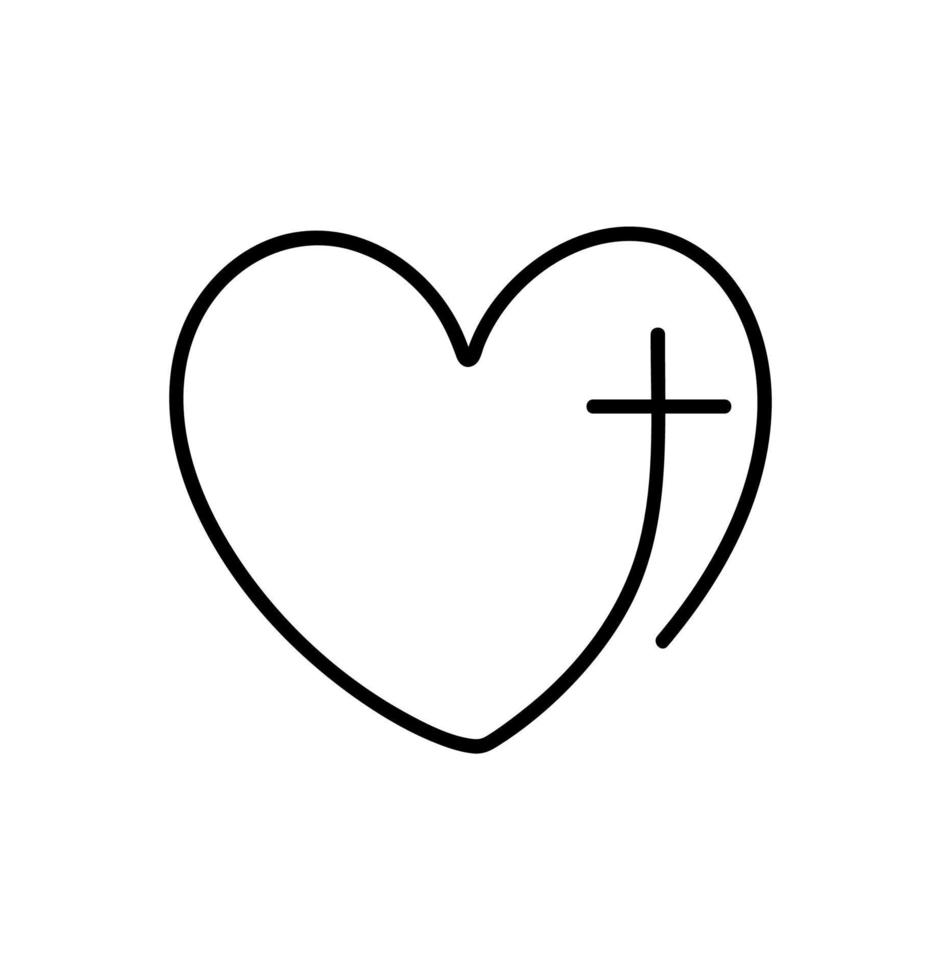vettore logo cristiano monoline cuore con croce su sfondo bianco. simbolo calligrafico disegnato a mano. icona della religione minimalista