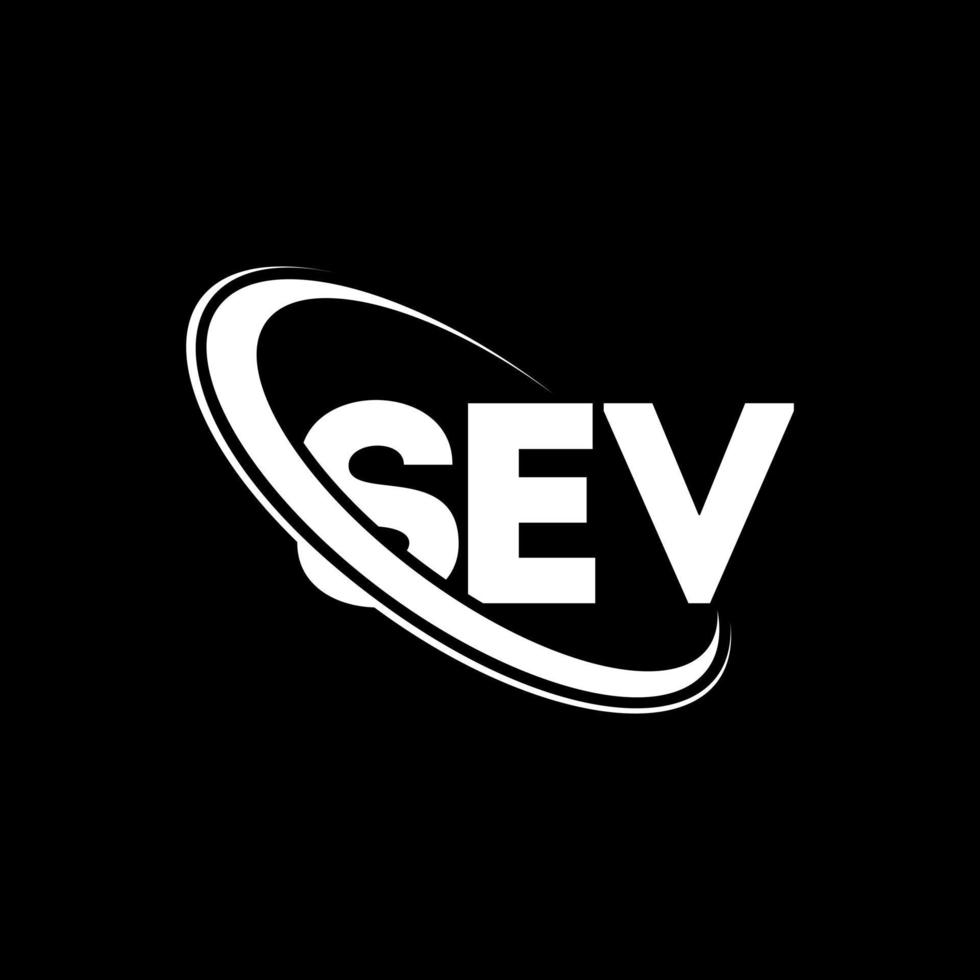 sev logo. lettera sev. design del logo della lettera sev. iniziali sev logo collegate con cerchio e logo monogramma maiuscolo. tipografia sev per il marchio tecnologico, commerciale e immobiliare. vettore