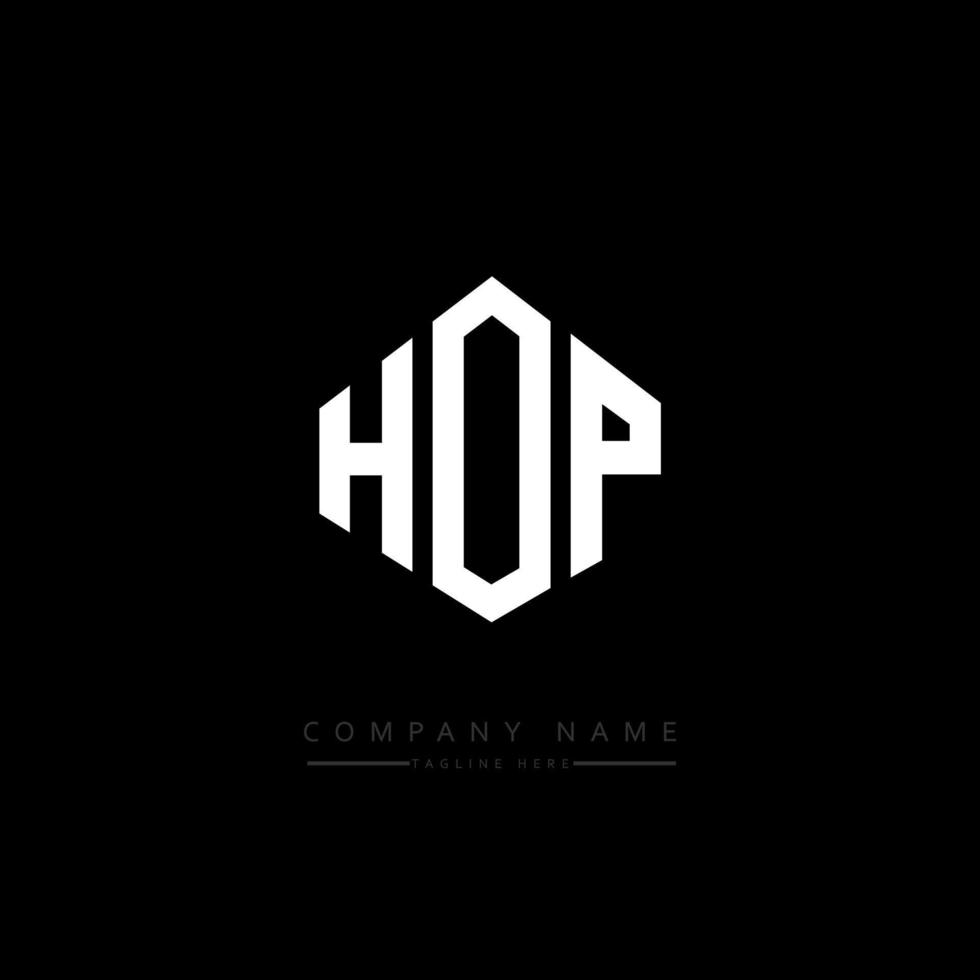 design del logo della lettera hop con forma poligonale. hop poligono e design del logo a forma di cubo. hop esagono logo modello vettoriale colori bianco e nero. monogramma hop, logo aziendale e immobiliare.