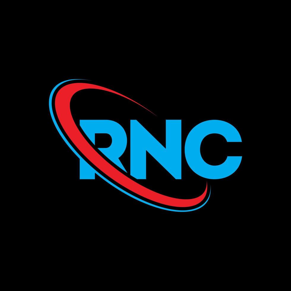 logo RNC. lettera RNC. design del logo della lettera RNC. iniziali logo rnc collegate a cerchio e logo monogramma maiuscolo. tipografia rnc per il marchio tecnologico, commerciale e immobiliare. vettore