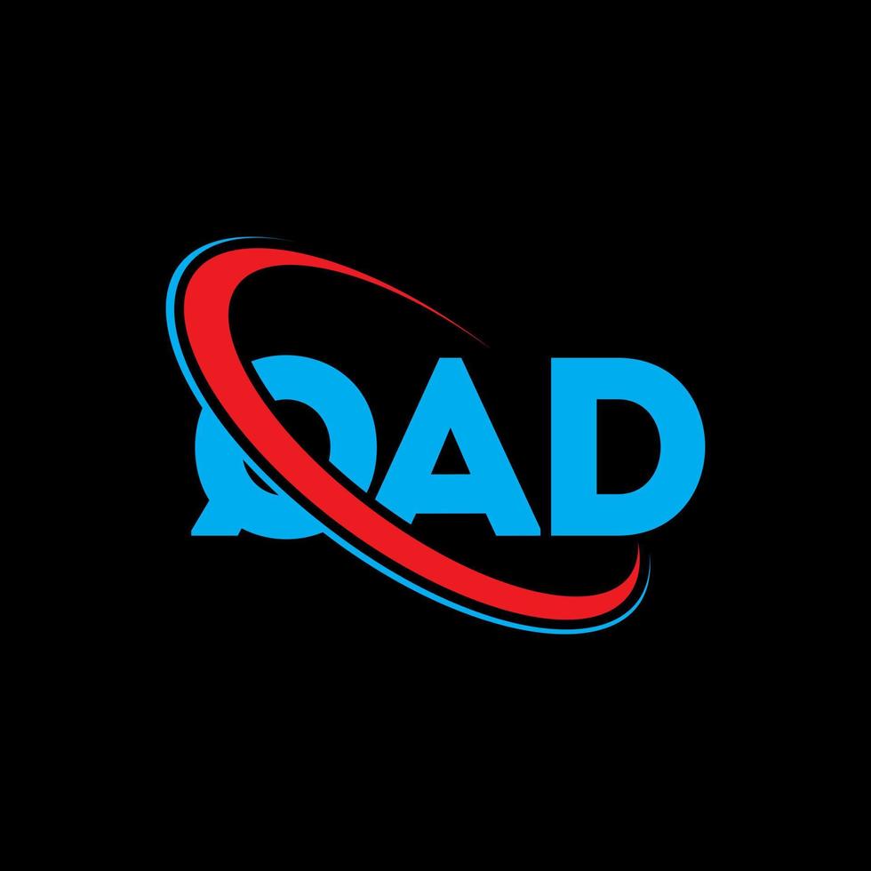logo qad. lettera qad. design del logo della lettera qad. iniziali qad logo collegate con cerchio e logo monogramma maiuscolo. tipografia qad per il marchio tecnologico, commerciale e immobiliare. vettore