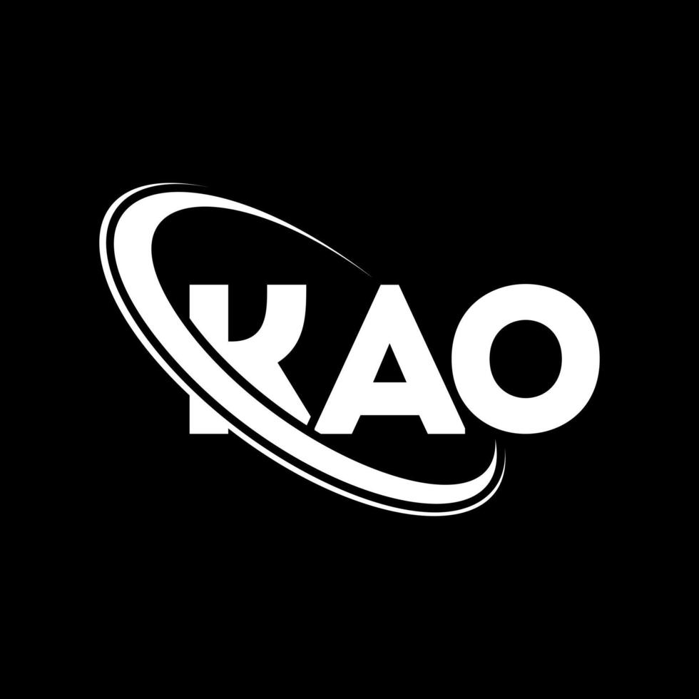 logo kao. lettera kao. disegno del logo della lettera kao. iniziali logo kao collegate a cerchio e logo monogramma maiuscolo. tipografia kao per il marchio tecnologico, commerciale e immobiliare. vettore