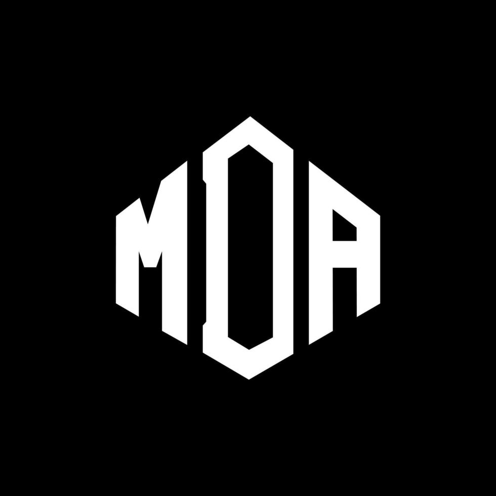 design del logo della lettera mda con forma poligonale. mda poligono e design del logo a forma di cubo. mda esagonale modello logo vettoriale colori bianco e nero. monogramma mda, logo aziendale e immobiliare.
