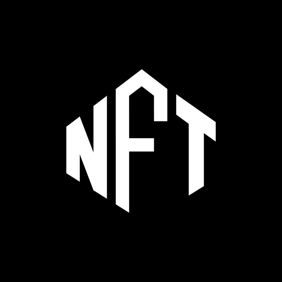 design del logo della lettera nft con forma poligonale. design del logo a forma di poligono e cubo nft. modello di logo vettoriale esagonale nft colori bianco e nero. monogramma nft, logo aziendale e immobiliare.