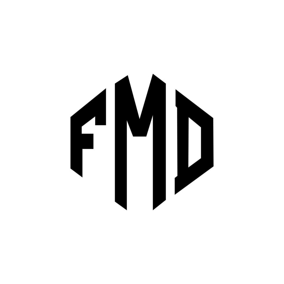 design del logo della lettera fmd con forma poligonale. fmd poligono e design del logo a forma di cubo. fmd modello di logo vettoriale esagonale colori bianco e nero. monogramma fmd, logo aziendale e immobiliare.