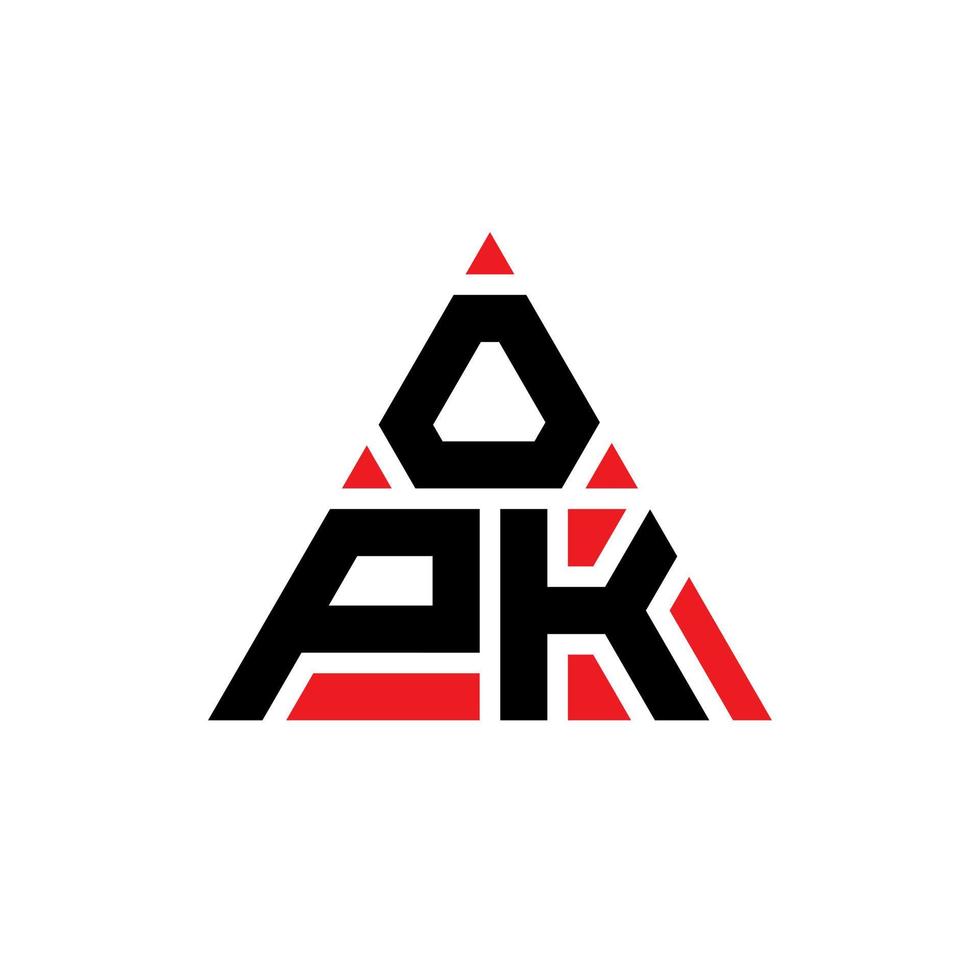 design del logo della lettera del triangolo opk con forma triangolare. monogramma design logo triangolo opk. modello di logo vettoriale triangolo opk con colore rosso. logo triangolare opk logo semplice, elegante e lussuoso.