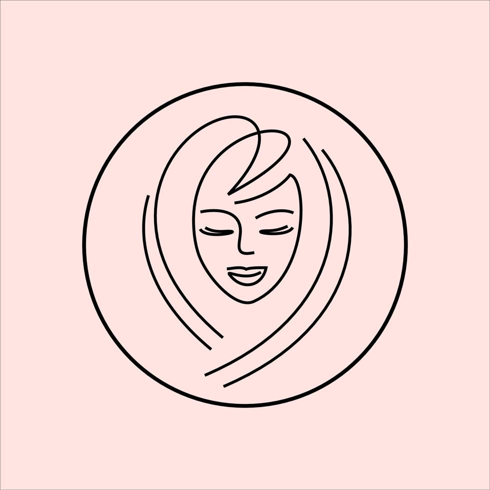 logo del salone di bellezza. ragazza inconca linee sottili. faccia donna illustrazione isolare. cosmetologia, cosmetici. ciglia, labbra. barbiere - logo vettoriale cerchio