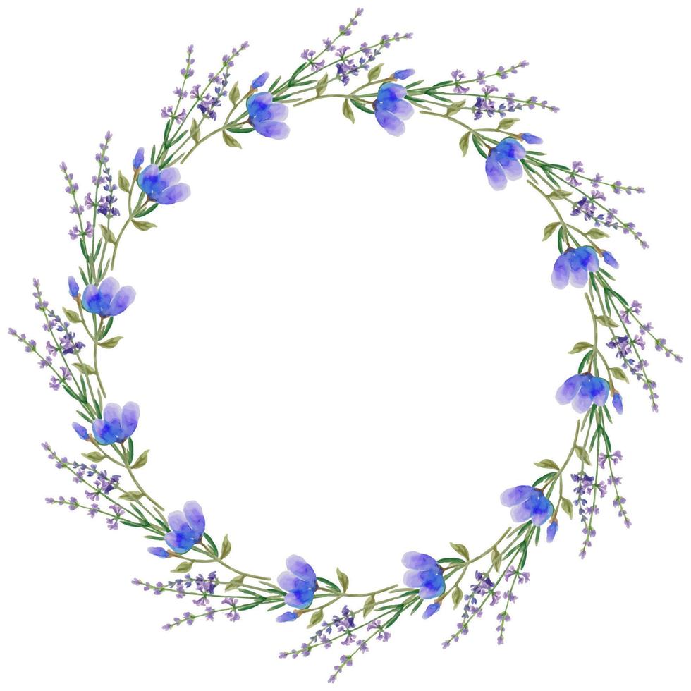 corona rotonda dell'acquerello con fiori dipinti. vettore