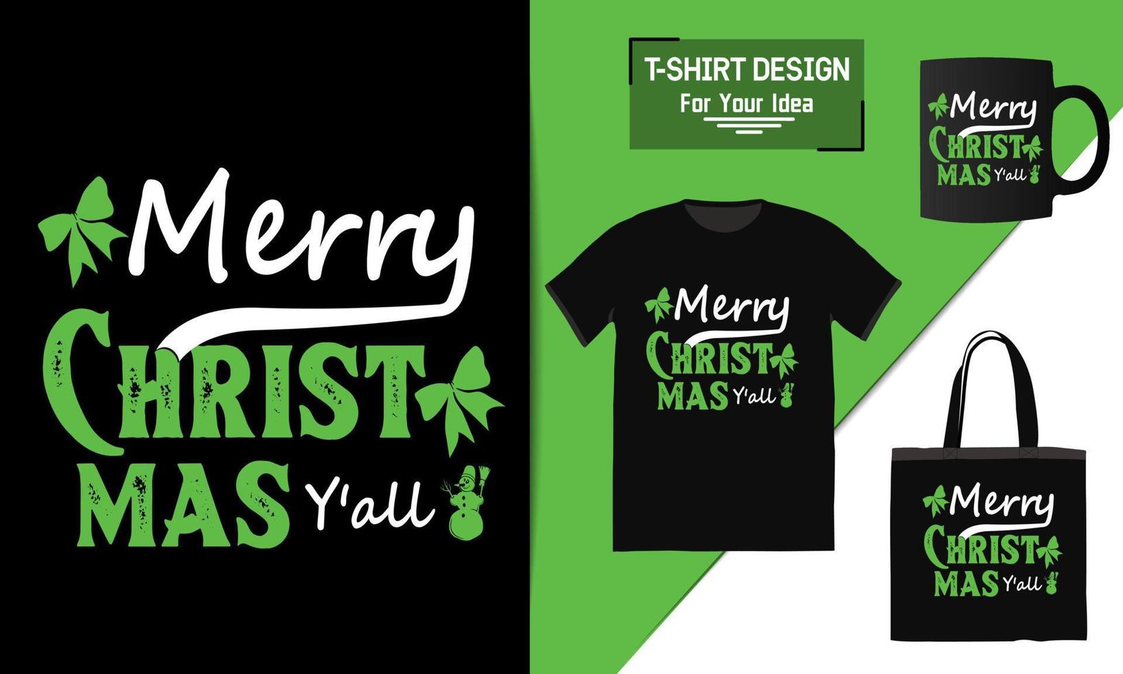 buon natale t-shirt design borsa e tazza mockup per il merchandising questo design è perfetto per le t-shirt vettore