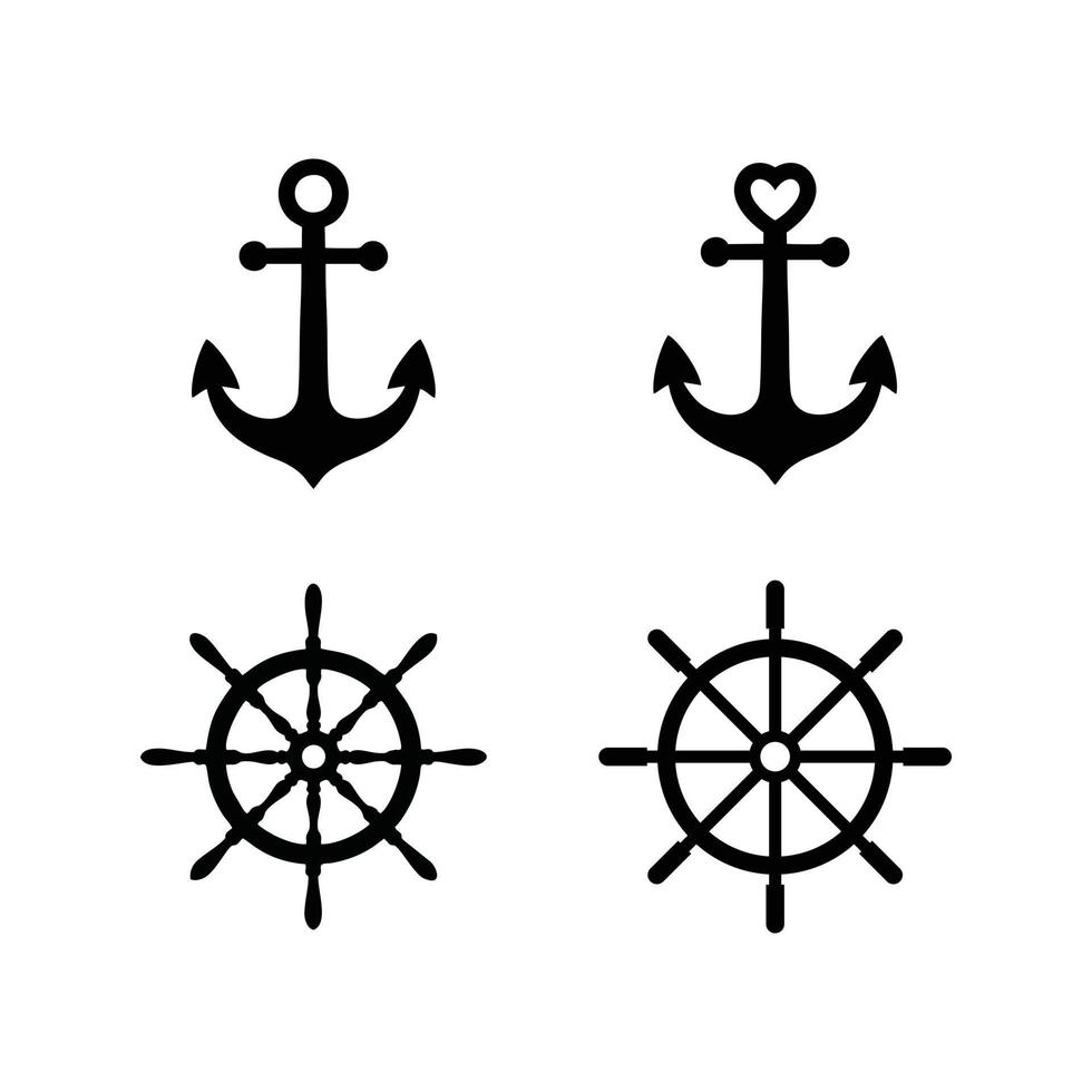 ancora e icona del timone. vettore marino di ancoraggio e timone isolato su sfondo bianco. simbolo dell'ancora e del timone. segno semplice dell'icona dell'ancora e del timone.