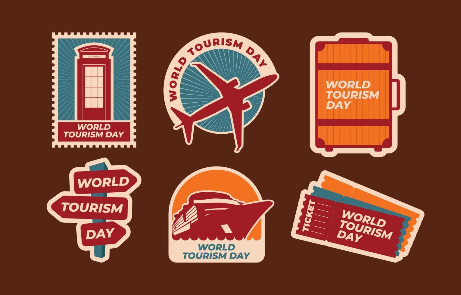 set di adesivi per la giornata mondiale del turismo vettore