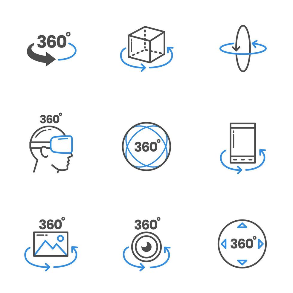 Set di icone della tecnologia con vista a 360 gradi vettore