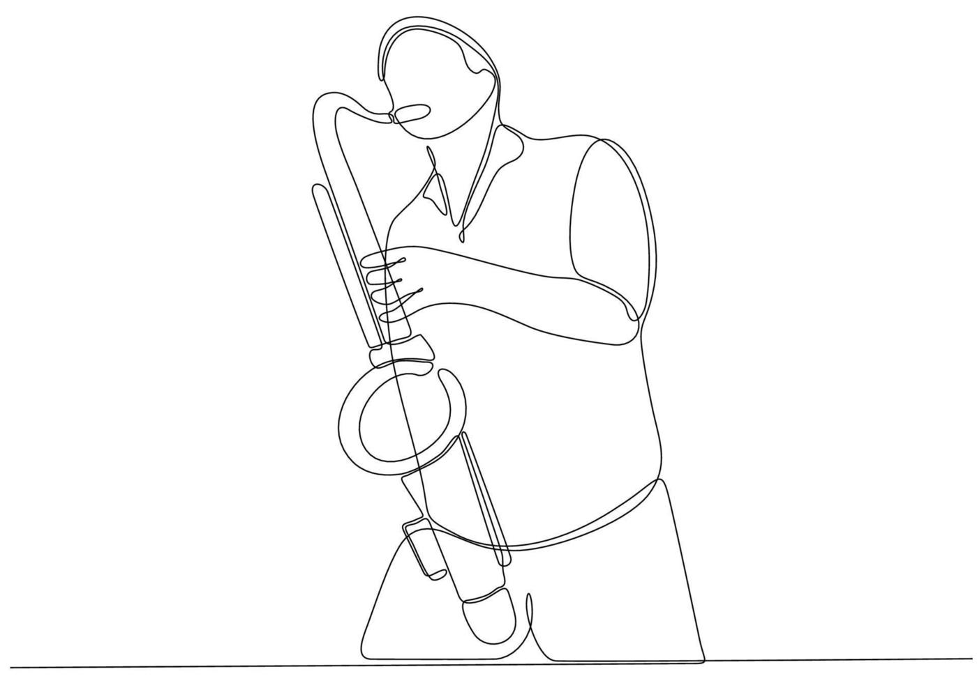 linea continua uomo che soffia sassofono jazz strumento stile semplice disegnato a mano stile musica illustrazione vettoriale