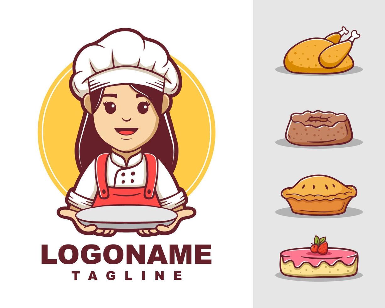 modello di logo chef femminile, vettore logo chef cartone animato