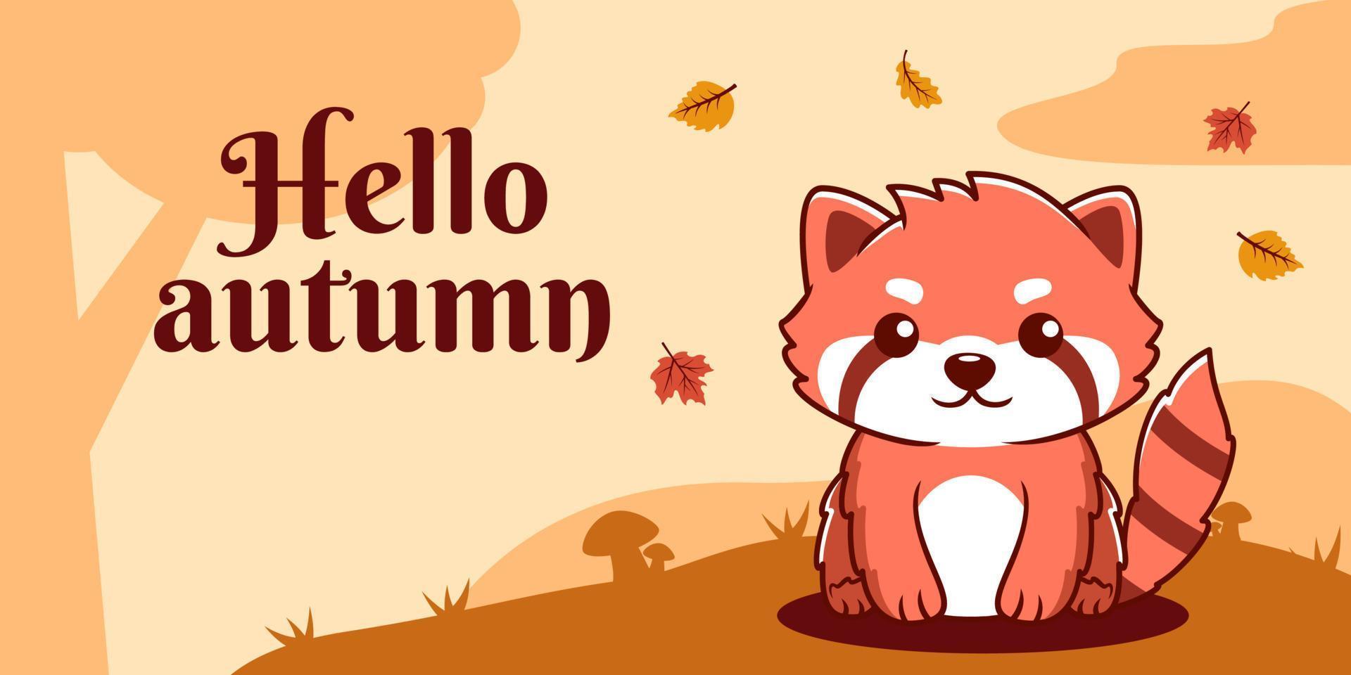 modello di banner di social media autunno disegnato a mano con illustrazione di panda rosso vettore