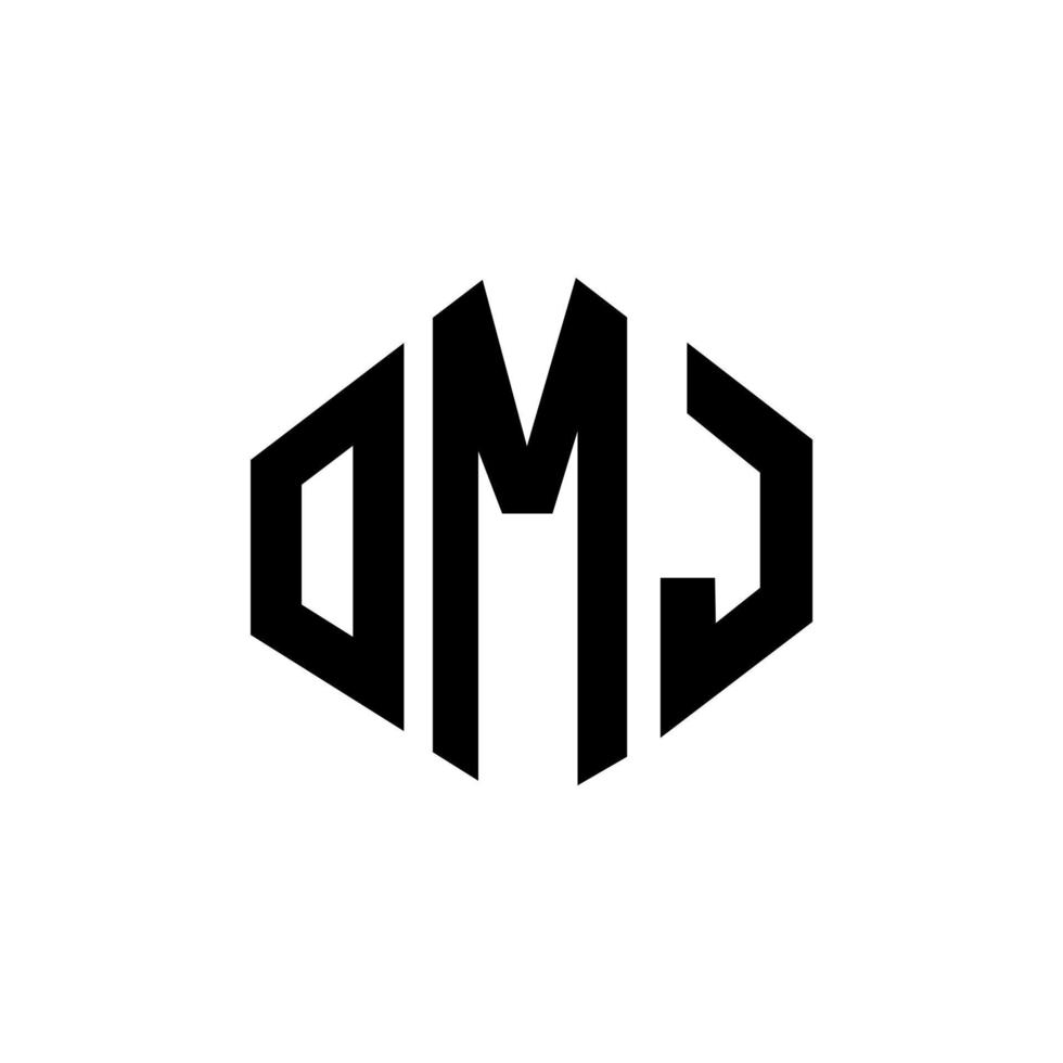 design del logo della lettera omj con forma poligonale. omj poligono e design del logo a forma di cubo. omj esagono logo modello vettoriale colori bianco e nero. monogramma omj, logo aziendale e immobiliare.