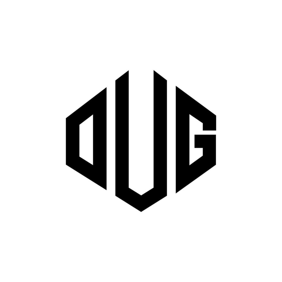 oug lettera logo design con forma poligonale. oug poligono e design del logo a forma di cubo. oug esagonale modello logo vettoriale colori bianco e nero. oug monogramma, logo aziendale e immobiliare.