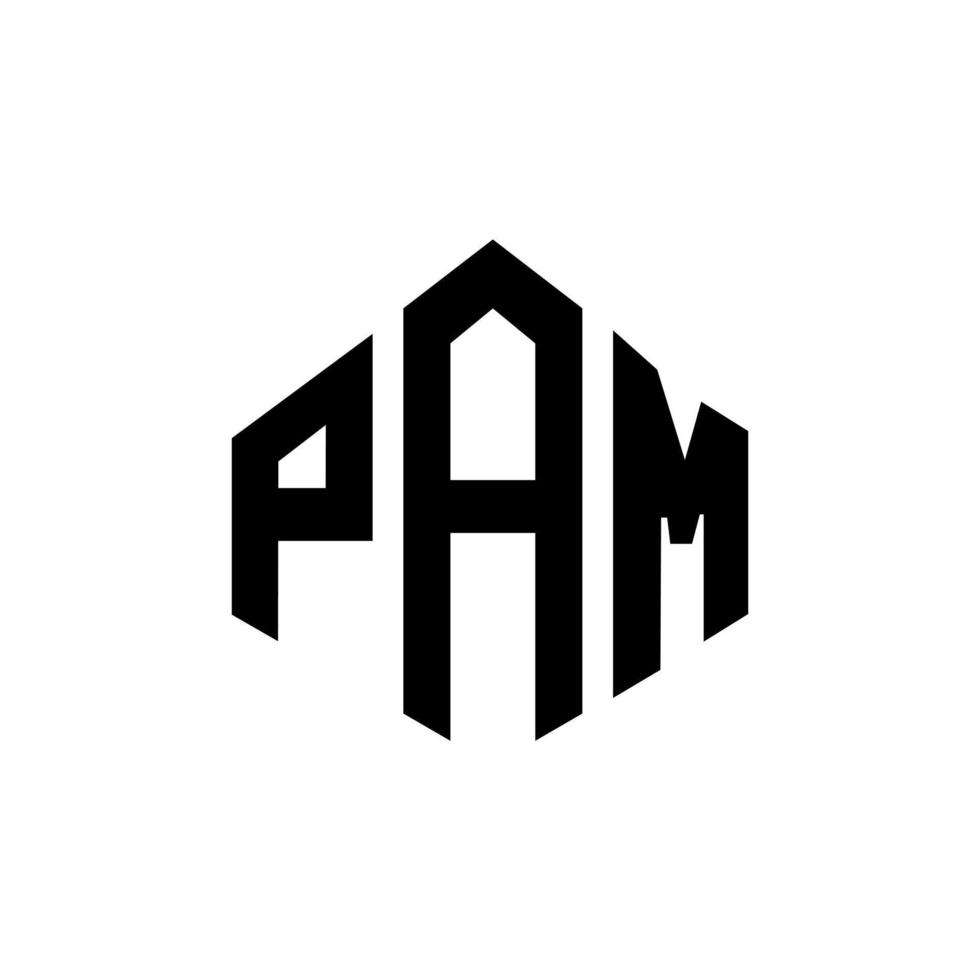 design del logo della lettera pam con forma poligonale. poligono pam e design del logo a forma di cubo. pam esagonale modello logo vettoriale colori bianco e nero. monogramma pam, logo aziendale e immobiliare.