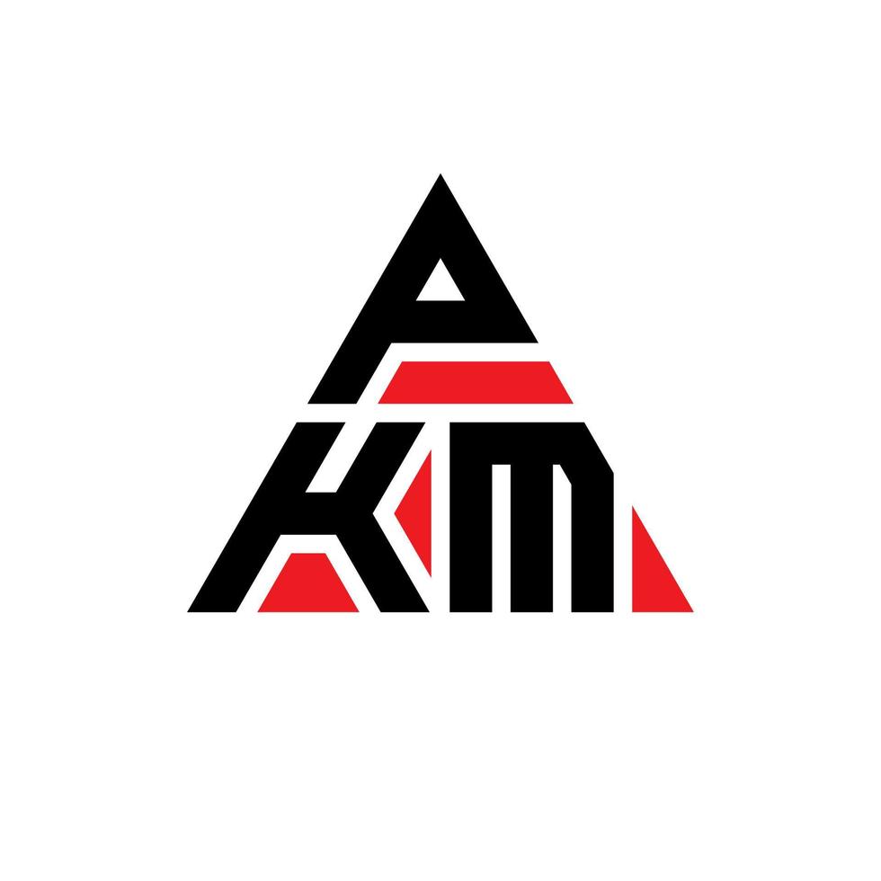 design del logo della lettera triangolare pkm con forma triangolare. monogramma del design del logo del triangolo pkm. modello di logo vettoriale triangolo pkm con colore rosso. pkm logo triangolare logo semplice, elegante e lussuoso.